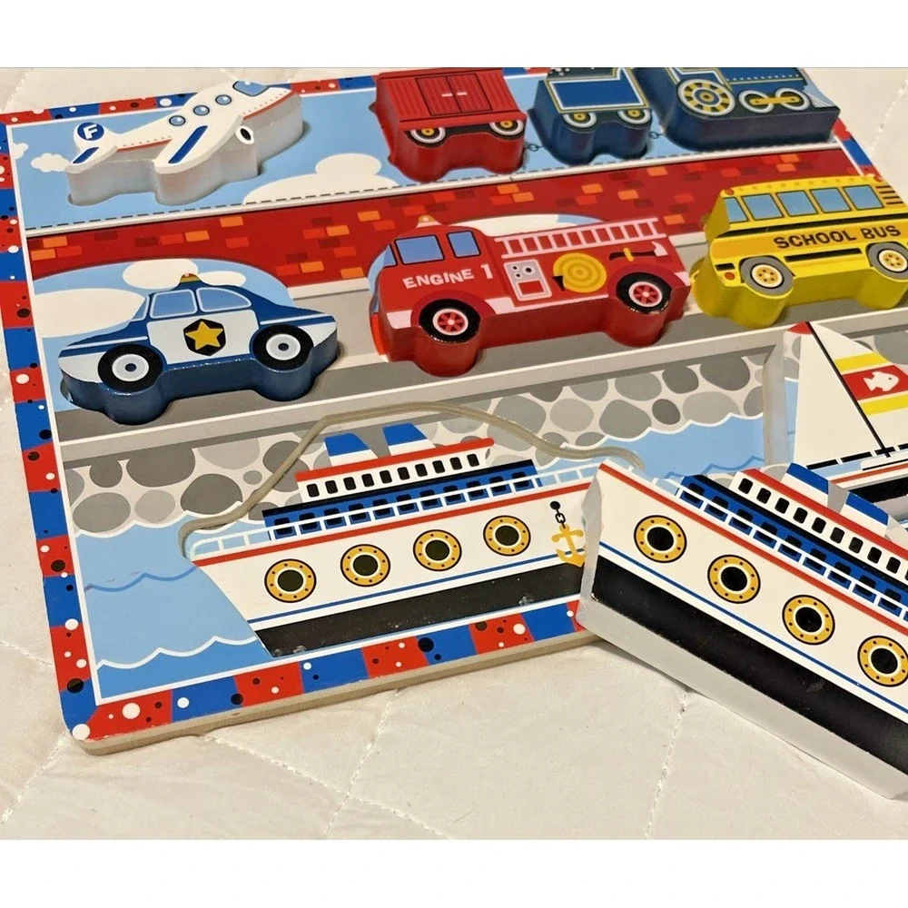 Melissa And Doug Fresh Start Wooden‎ Vehicles Chunky Complete 9 Piece Puzzle